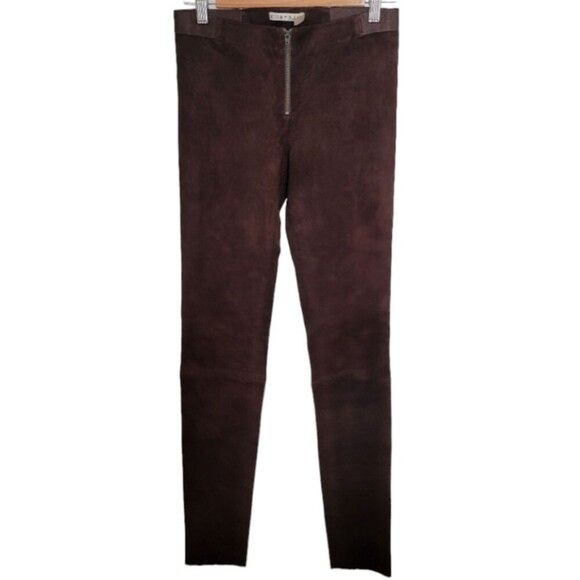 Alice + Olivia Lamb Leather Suede Leggings Pants Brown Zip front 4 - Picture 5 of 7